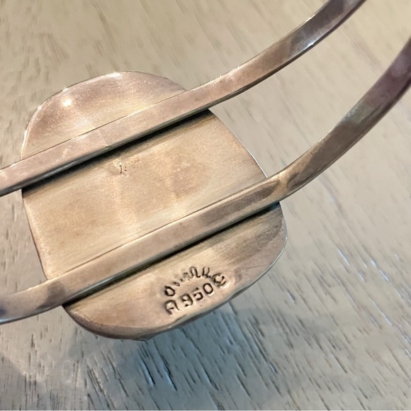 Vintage Sterling Silver Cuff Bracelet with Turquoise-Style Stone & Amethyst - Picture 5 of 10